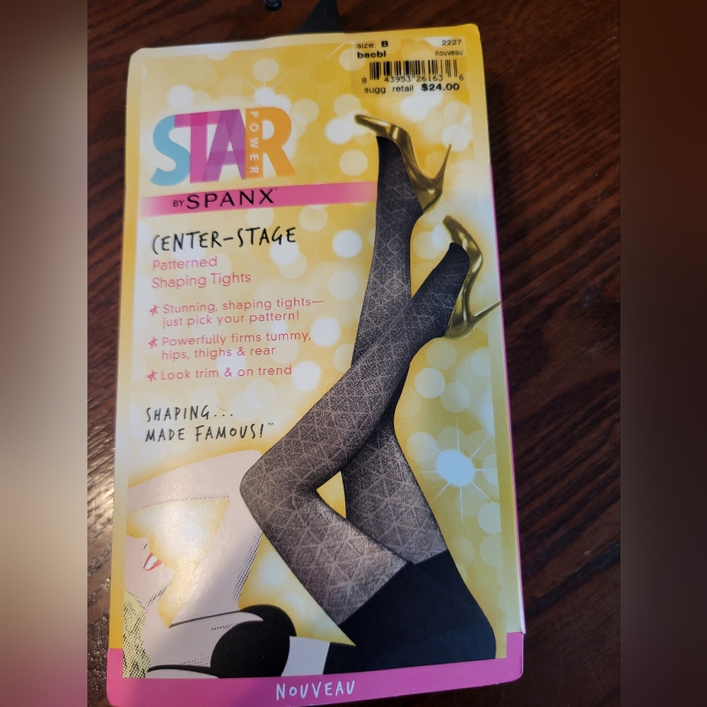 Spanx Star Power Center Stage Noveau Patterned Shaping Tights Black Size B NWT